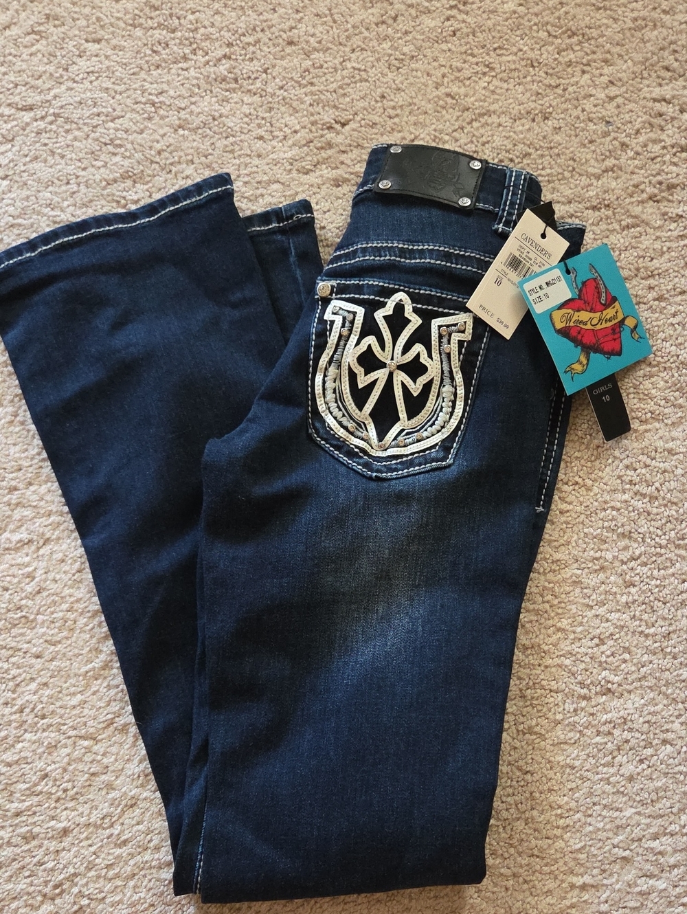 Wired Heart Dark Blue Bootcut Jeans with Embellished Back Pocket